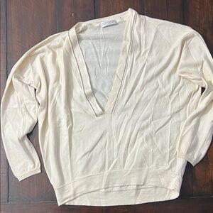 Brunello Cucinelli Cream V-Neck Sweater